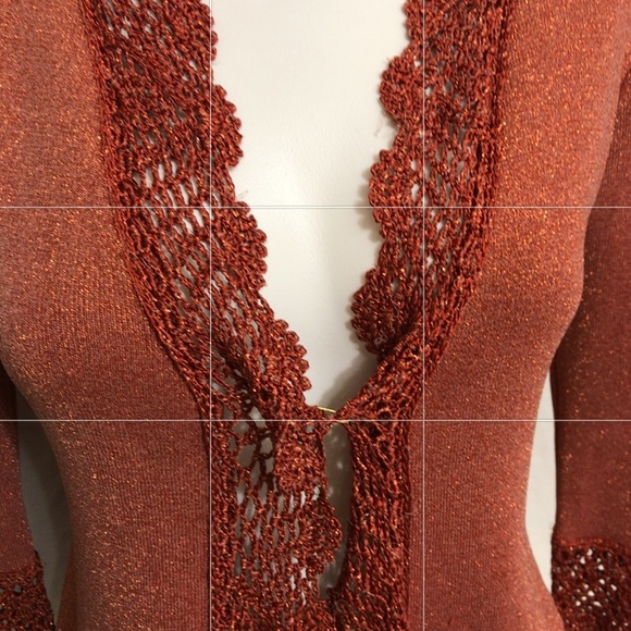 Joseph Bronze Orange Shimmery Lace Collar Cardigan - Picture 3 of 14